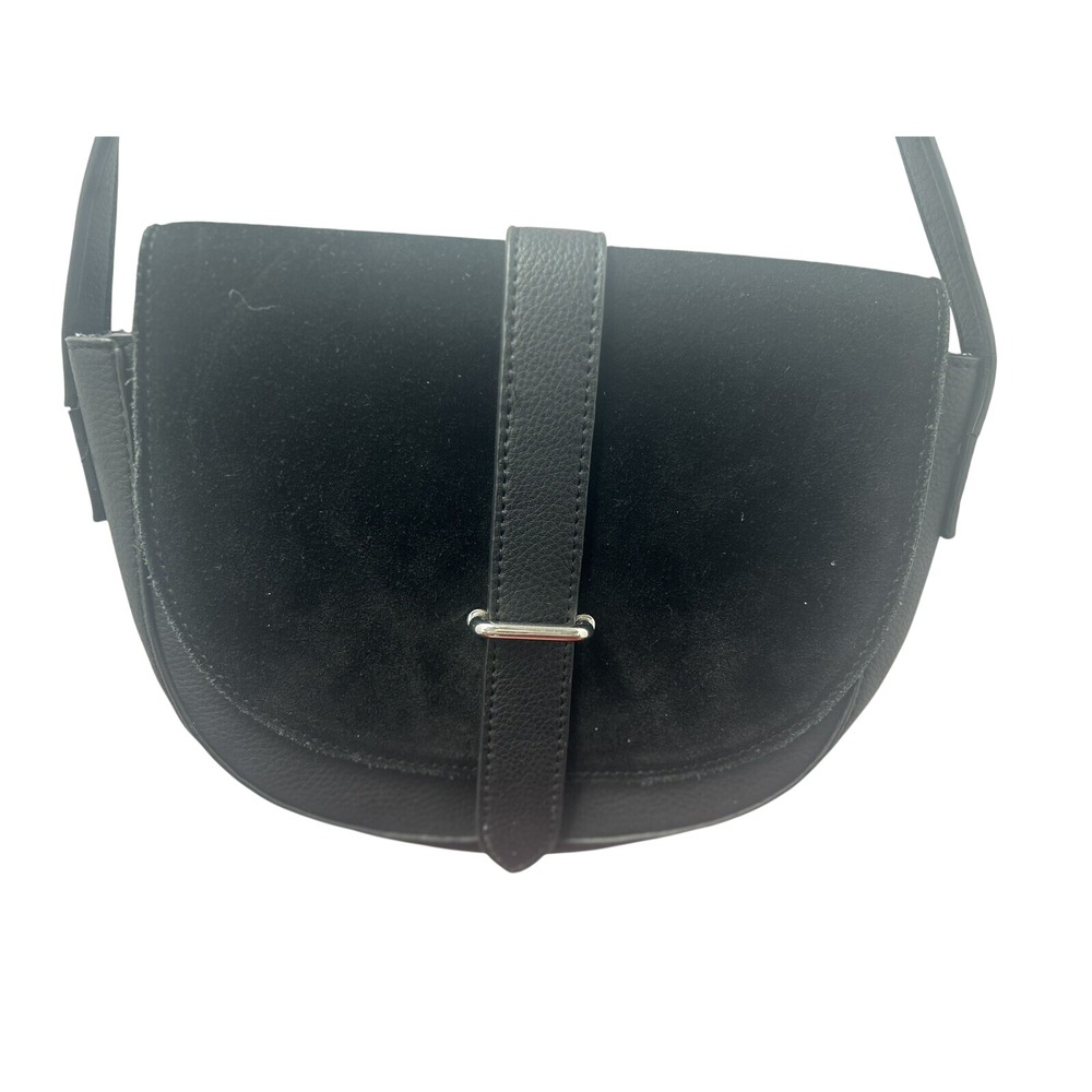 Moda Luxe Mixed Texture Crossbody Bag OS Black Faux Suede Flap Minimalist Chic
